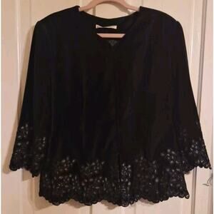 Women 14 Black Velvet Embroider Jacket Coat Whimsygoth Dark Academia Preppy